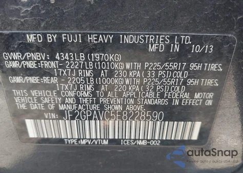 2014 Subaru Xv Crosstrek 2.0I Premium from USA, damaged, VIN JF2GPAVC5E8228590